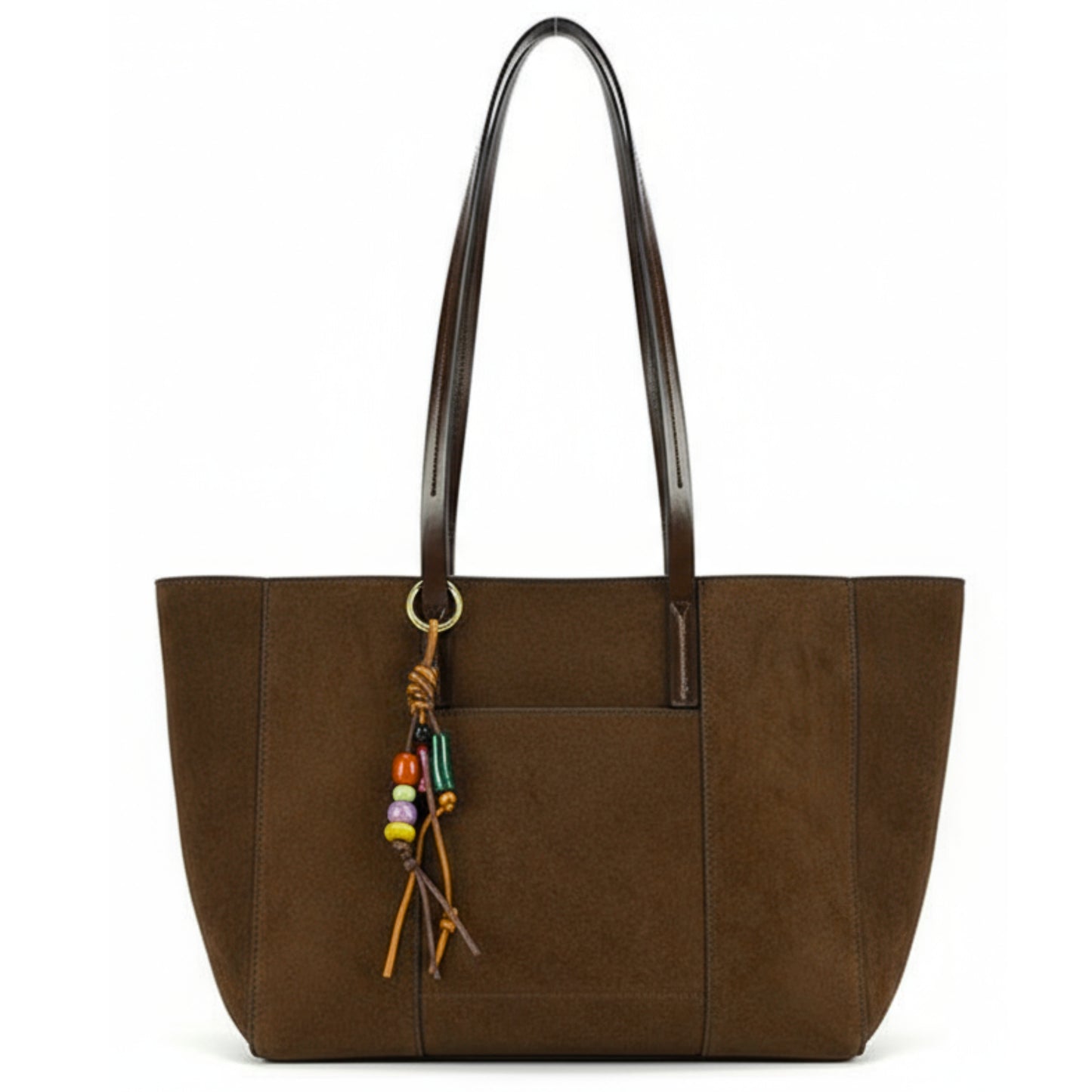 Vegan Suede Shoulder Tote Bag with Zip Opening & Removable Inner Pouch with Dual Handles - Lauren