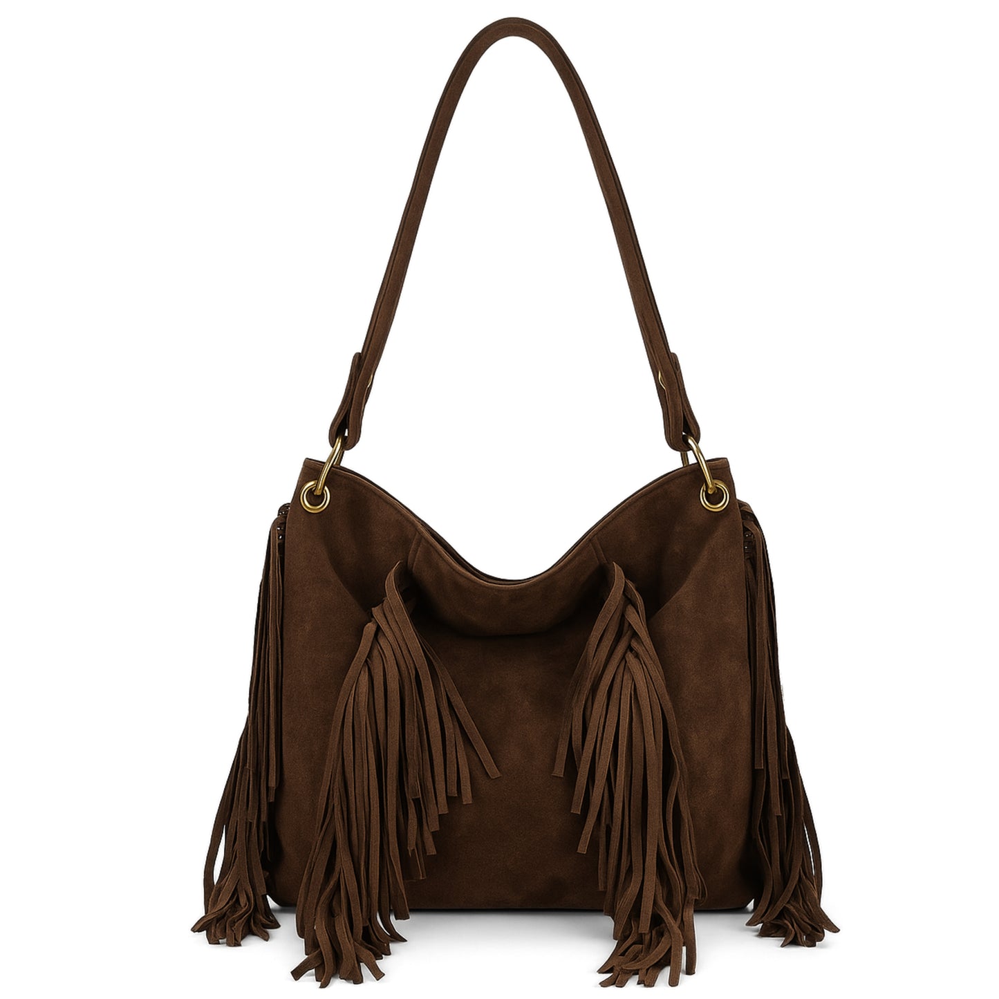 Boho Fringe Shoulder Bag for Women in Soft Faux Suede - Hobo Slouch Handbag - Rory