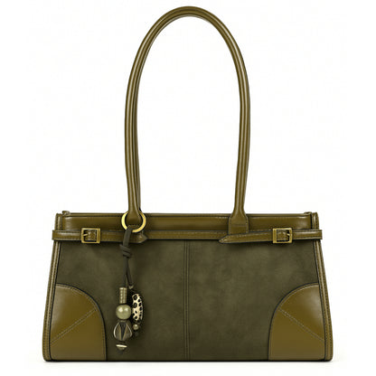 Elegant Faux Suede & Leather Shoulder Bag for Women - Structured Rectangular Handbag - Sloane