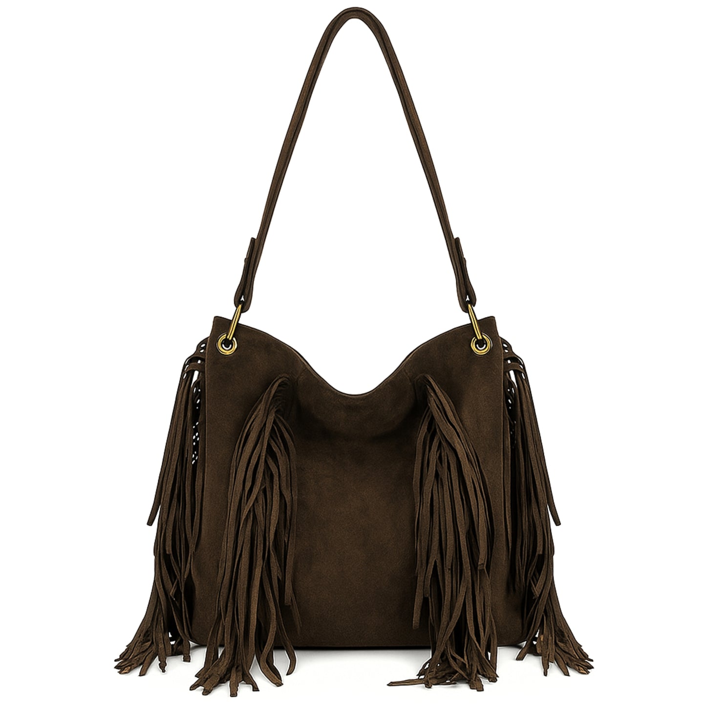 Boho Fringe Shoulder Bag for Women in Soft Faux Suede - Hobo Slouch Handbag - Rory