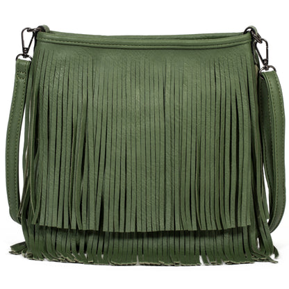 Dakota - Western Style Vegan Leather Tassel Fringe Shoulder Cross Body Bag