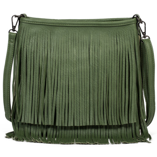 Dakota - Western Style Vegan Leather Tassel Fringe Shoulder Cross Body Bag