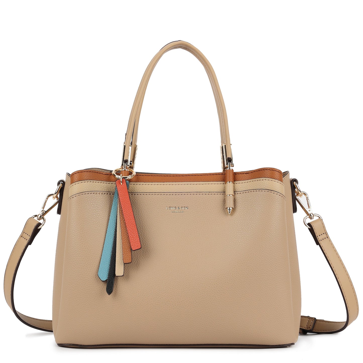 Structured Top Handle Tote Shoulder Bag with Tassel Charm & Crossbody Strap - Bella