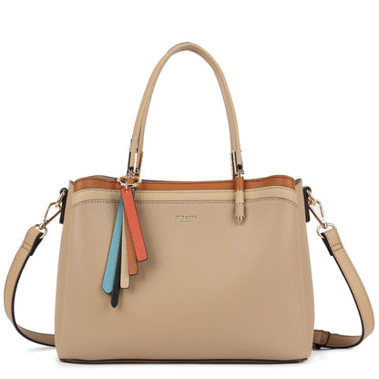 Structured Top Handle Tote Shoulder Bag with Tassel Charm & Crossbody Strap - Bella