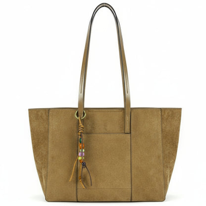 Vegan Suede Shoulder Tote Bag with Zip Opening & Removable Inner Pouch with Dual Handles - Lauren