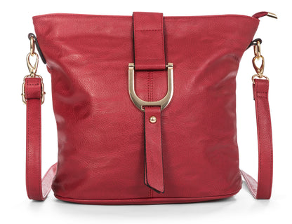 Frankie - Vegan Leather Bucket Crossbody Bag with Flap, Zip & Horseshoe Detail