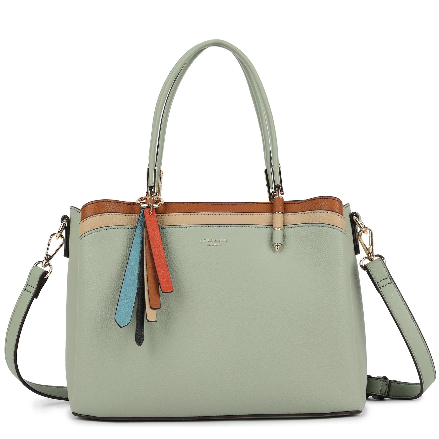 Structured Top Handle Tote Shoulder Bag with Tassel Charm & Crossbody Strap - Bella