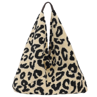 Soft Teddy Fleece Hobo Shoulder Bag with Snap Closure & Matching Pouch - Cosy Winter Tote Bag - Kristyna