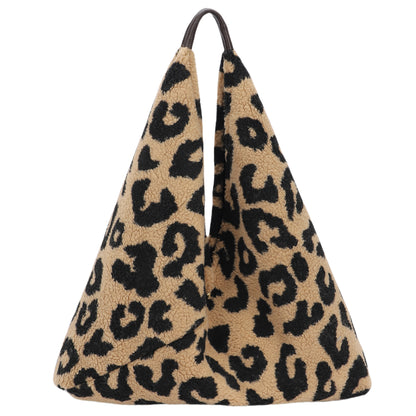 Soft Teddy Fleece Hobo Shoulder Bag with Snap Closure & Matching Pouch - Cosy Winter Tote Bag - Kristyna