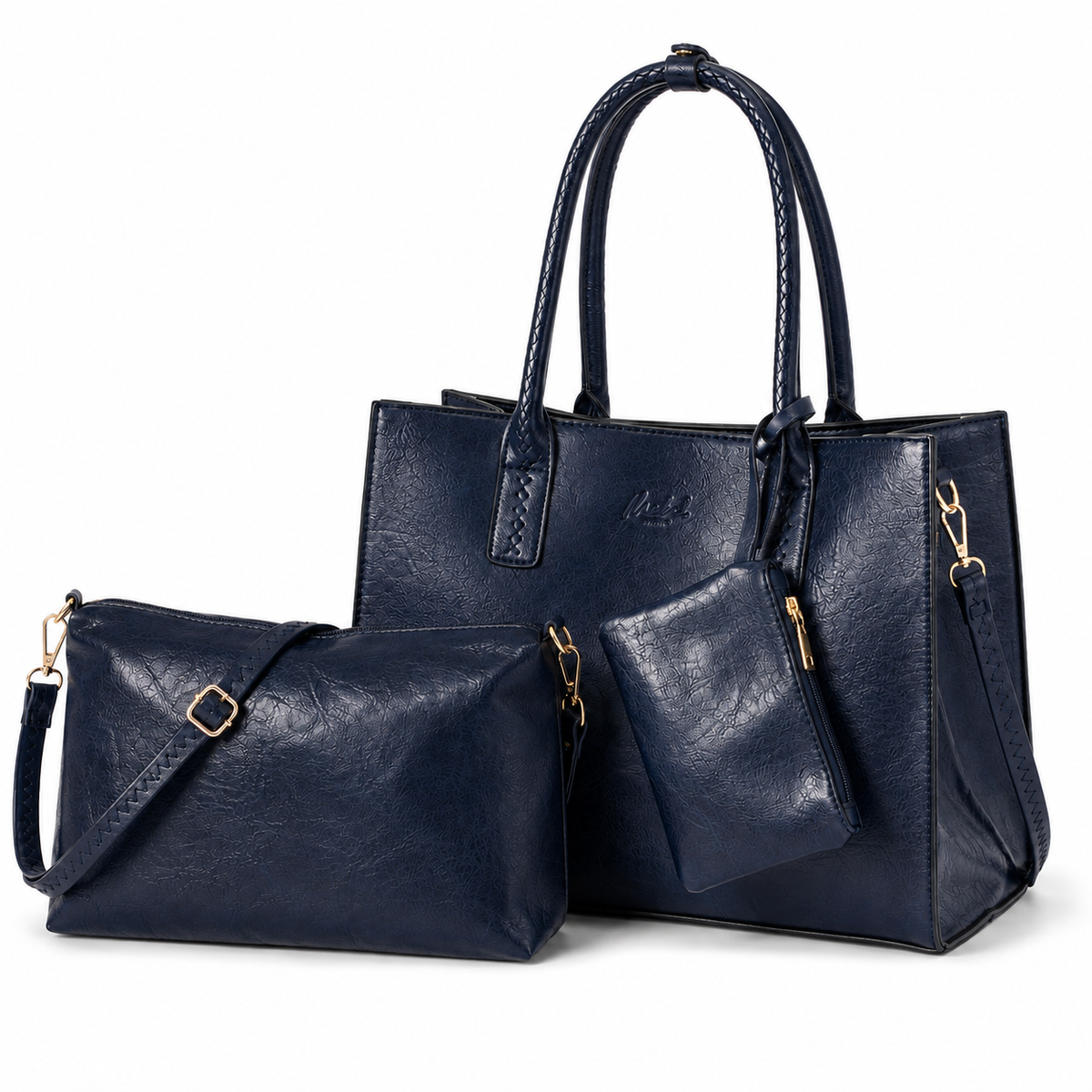 Ava - 3-in-1 Vegan Leather Tote Satchel Set with Crossbody & Pouch