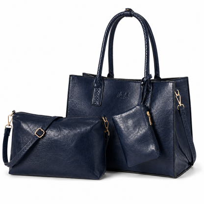 Ava - 3-in-1 Vegan Leather Tote Satchel Set with Crossbody & Pouch