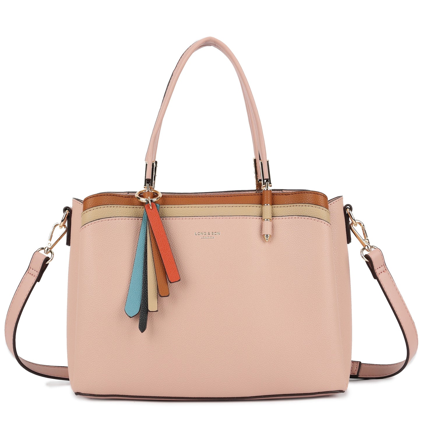 Structured Top Handle Tote Shoulder Bag with Tassel Charm & Crossbody Strap - Bella