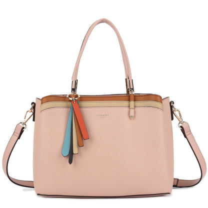 Structured Top Handle Tote Shoulder Bag with Tassel Charm & Crossbody Strap - Bella