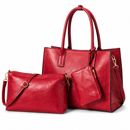 Ava - 3-in-1 Vegan Leather Tote Satchel Set with Crossbody & Pouch