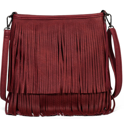 Dakota - Western Style Vegan Leather Tassel Fringe Shoulder Cross Body Bag