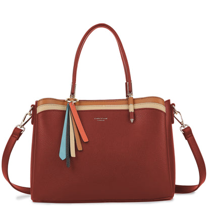 Structured Top Handle Tote Shoulder Bag with Tassel Charm & Crossbody Strap - Bella