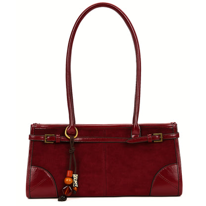 Elegant Faux Suede & Leather Shoulder Bag for Women - Structured Rectangular Handbag - Sloane