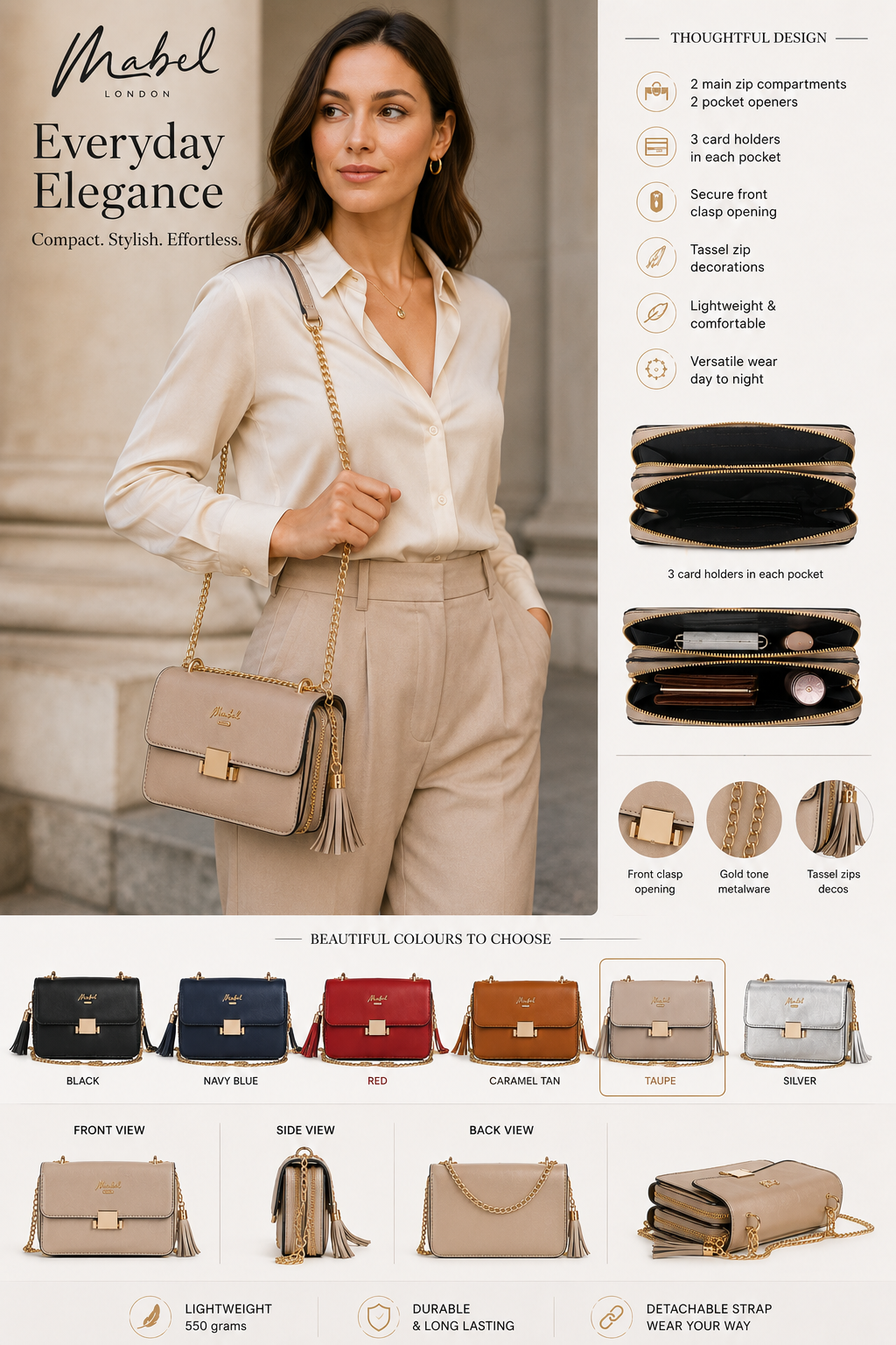 Skylar - Vegan Leather Party Wedding Clutch Bag with Detachable Crossbody Strap