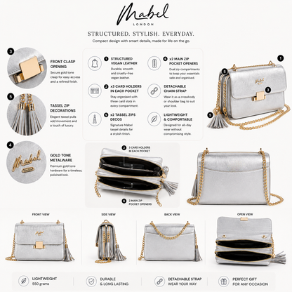 Skylar - Vegan Leather Party Wedding Clutch Bag with Detachable Crossbody Strap