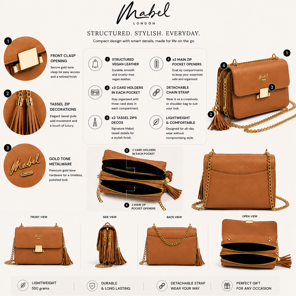 Skylar - Vegan Leather Party Wedding Clutch Bag with Detachable Crossbody Strap