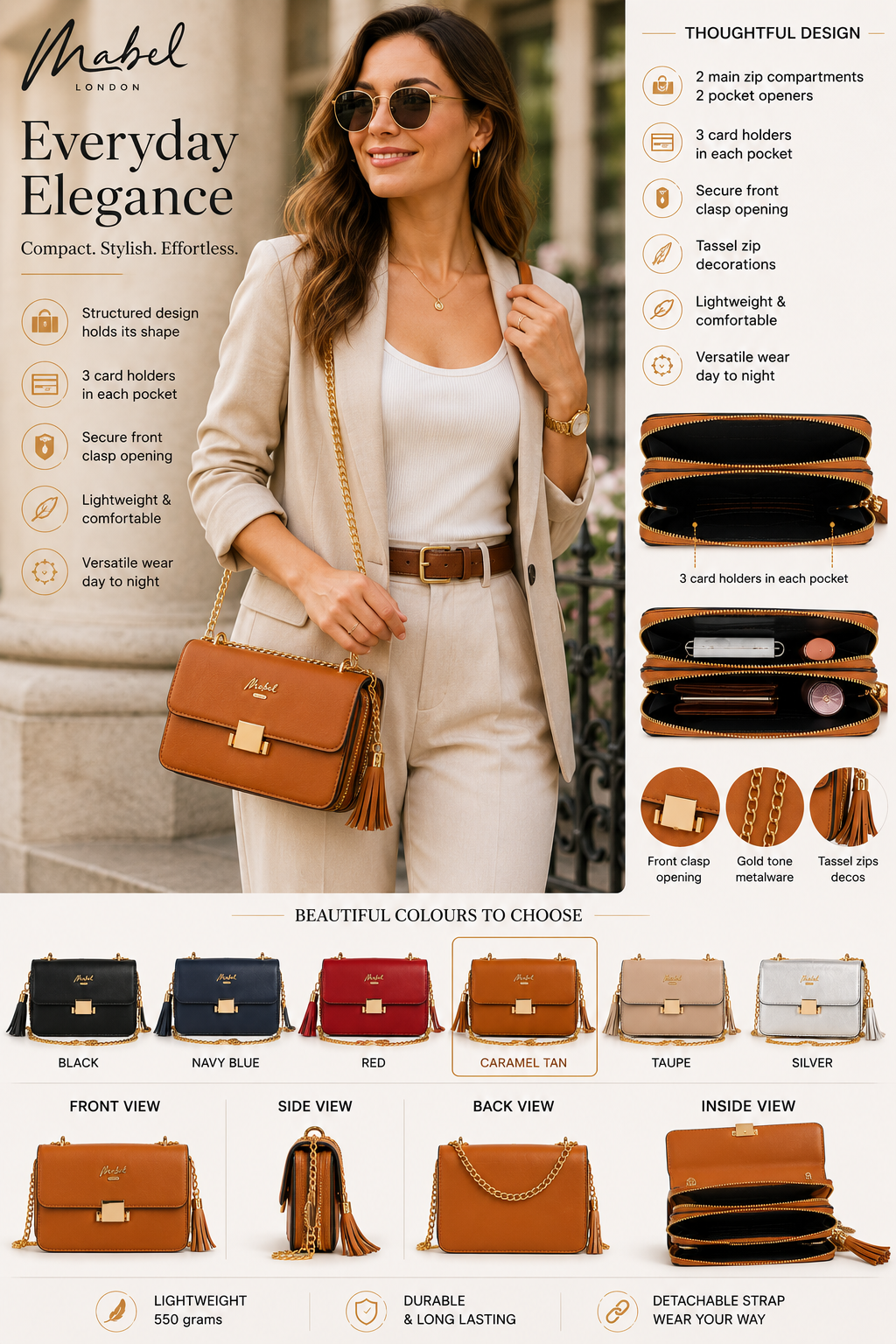 Skylar - Vegan Leather Party Wedding Clutch Bag with Detachable Crossbody Strap