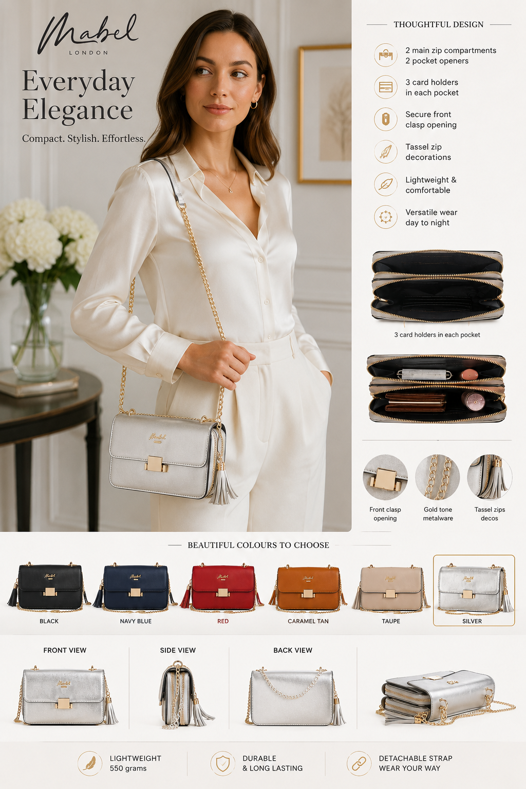 Skylar - Vegan Leather Party Wedding Clutch Bag with Detachable Crossbody Strap