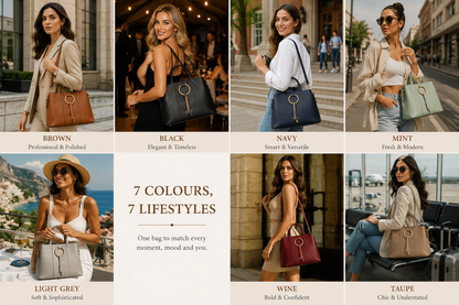 Elegant Satchel Handbag with Top Handles, Multiple Pockets & Shoulder Strap - Lumi